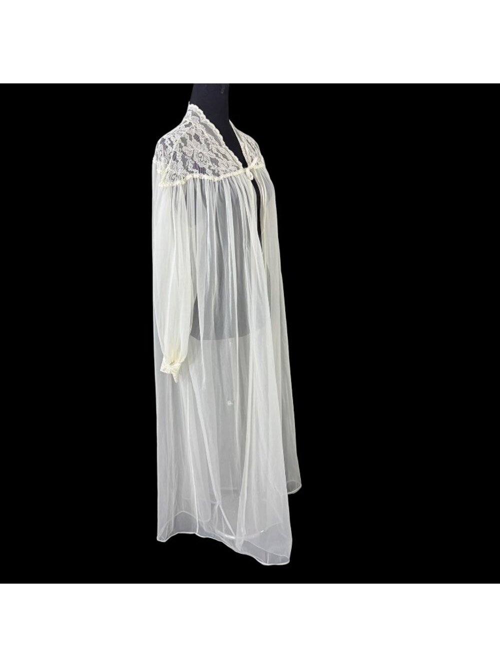 Henson Kickernick Sheer White Robe Lace Chiffon Vintage 1980s Made in USA